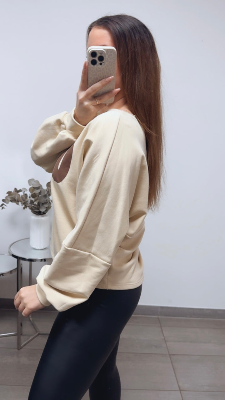 weiter Pullover " Ciao " / hell beige - braun Art. 13691