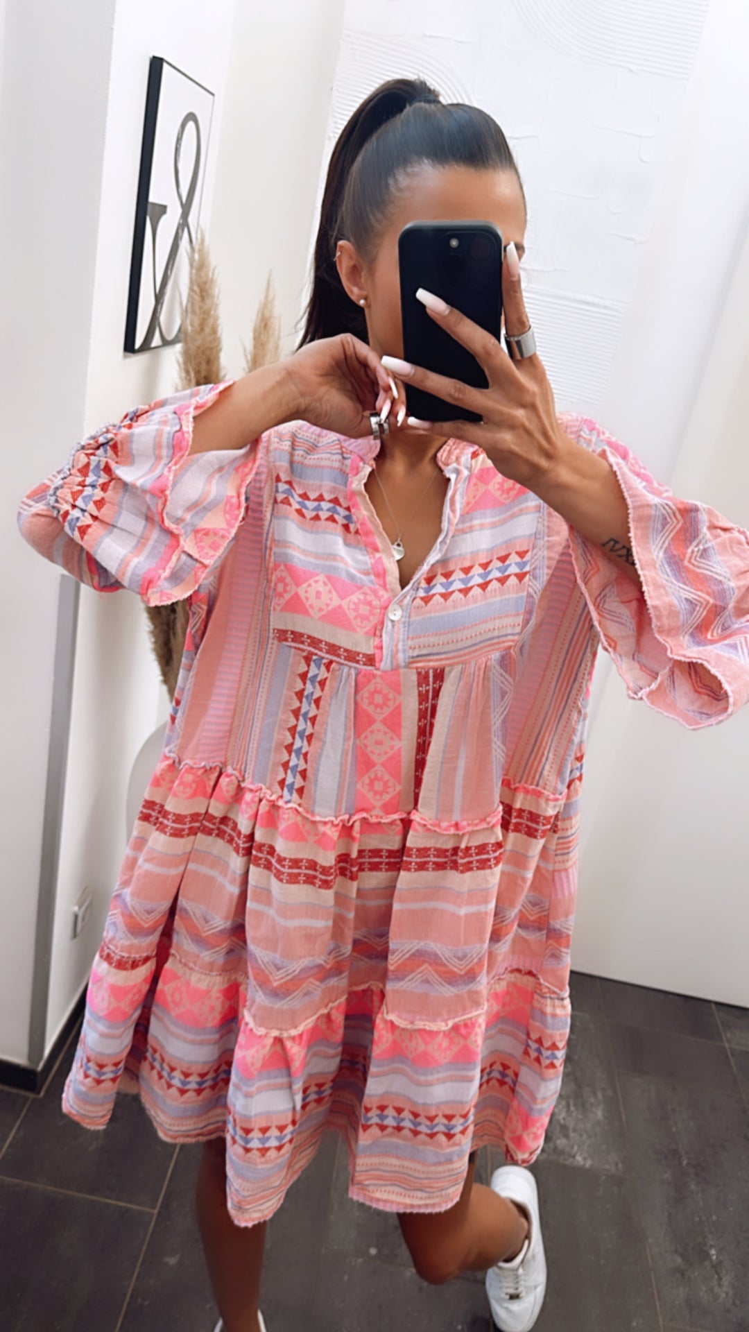 Tunika / Kleid in sommerlichem Muster und Farben / pink Töne  Art. 5906