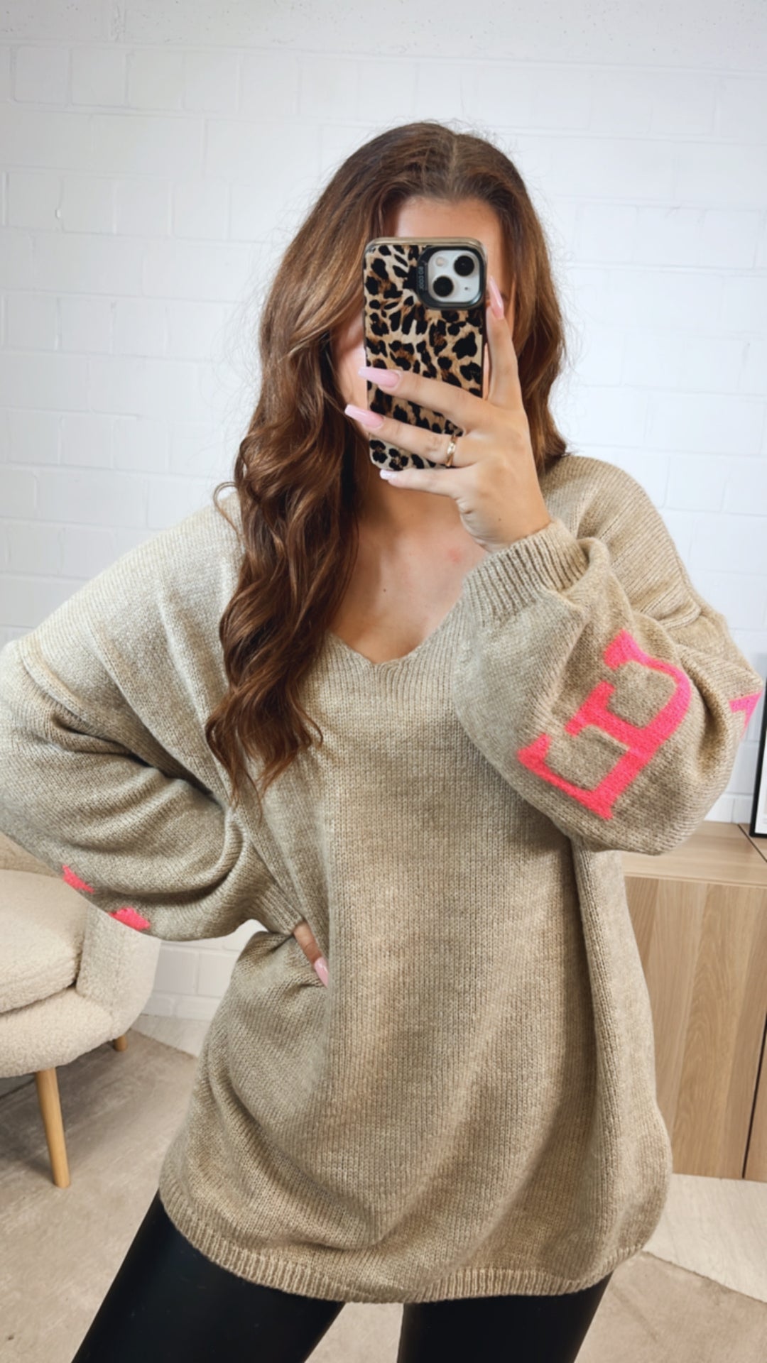 Strick Pullover "Namaste" / beige - pink Art. 12586