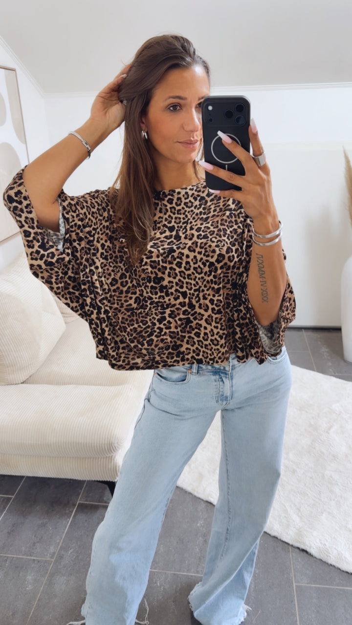 MEGA Oversize Shirt Leo - Muster / beige - braun - schwarz Art.15084