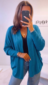 leichter Feinstrick Cardigan, offen / petrol Art. 15475