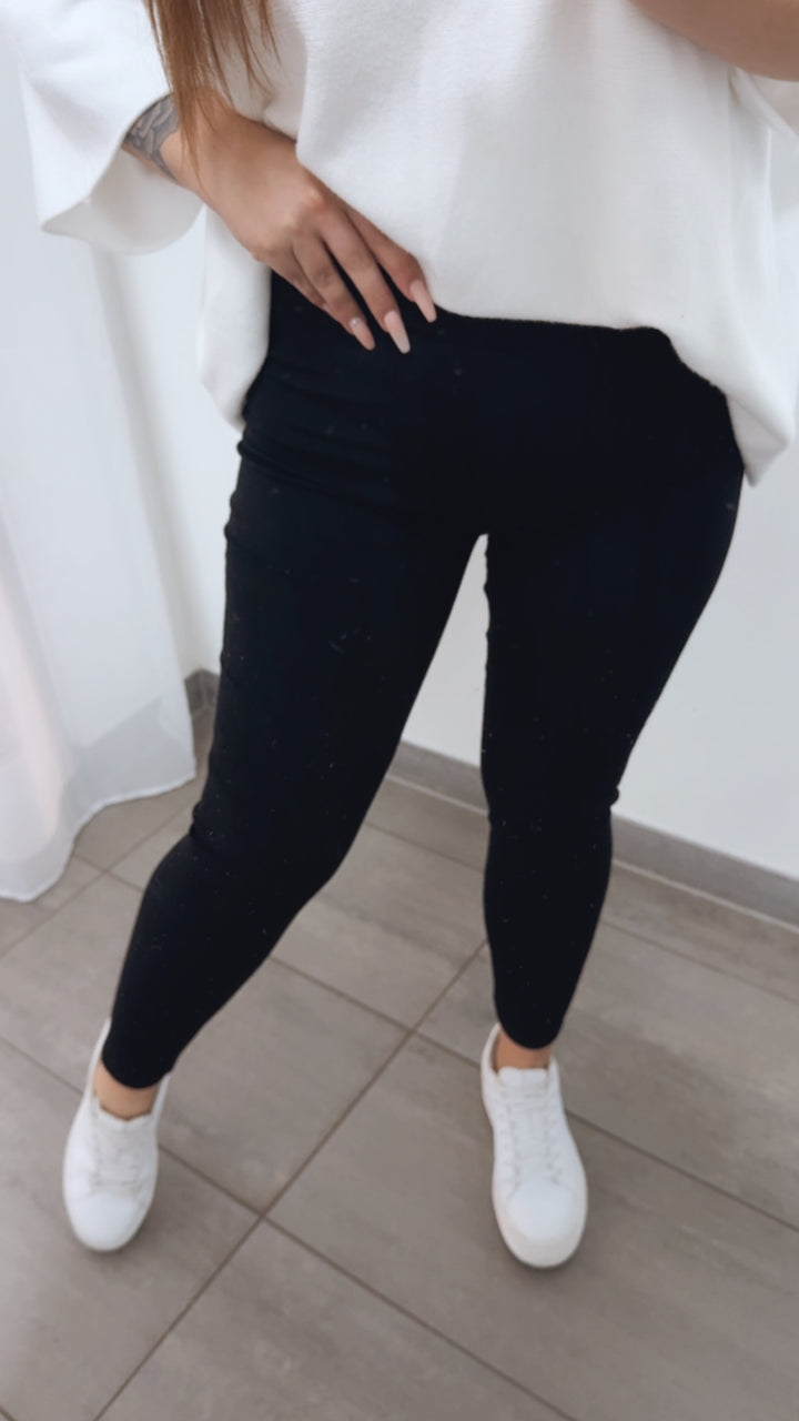 zeitlose Baumwoll - Mix Leggings " CH-A004 " / schwarz Art. 14504