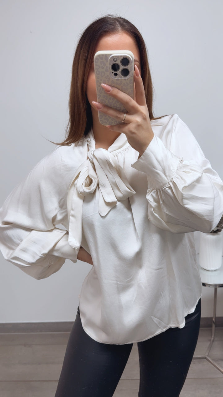 SEIDE MIX Bluse mit seitlicher Schleife / creme Art. 13467
