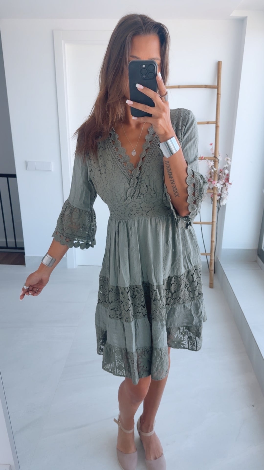 MIDI Boho -Style Kleid / khaki Art. 4776