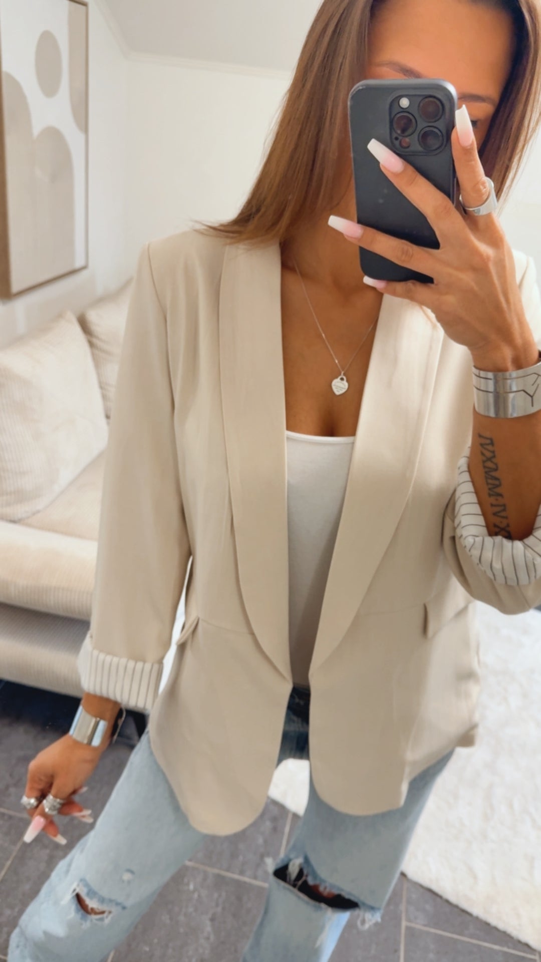 Blazer gestreiftes Innenfutter / beige Art. 14285