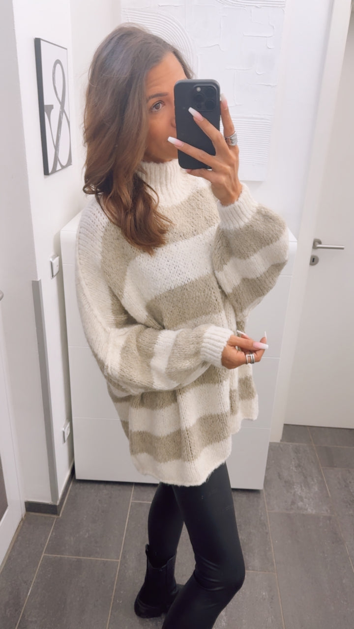 STREIFEN Ultra Oversize Kuschel - Pullover / Creme - beige Art. 13070