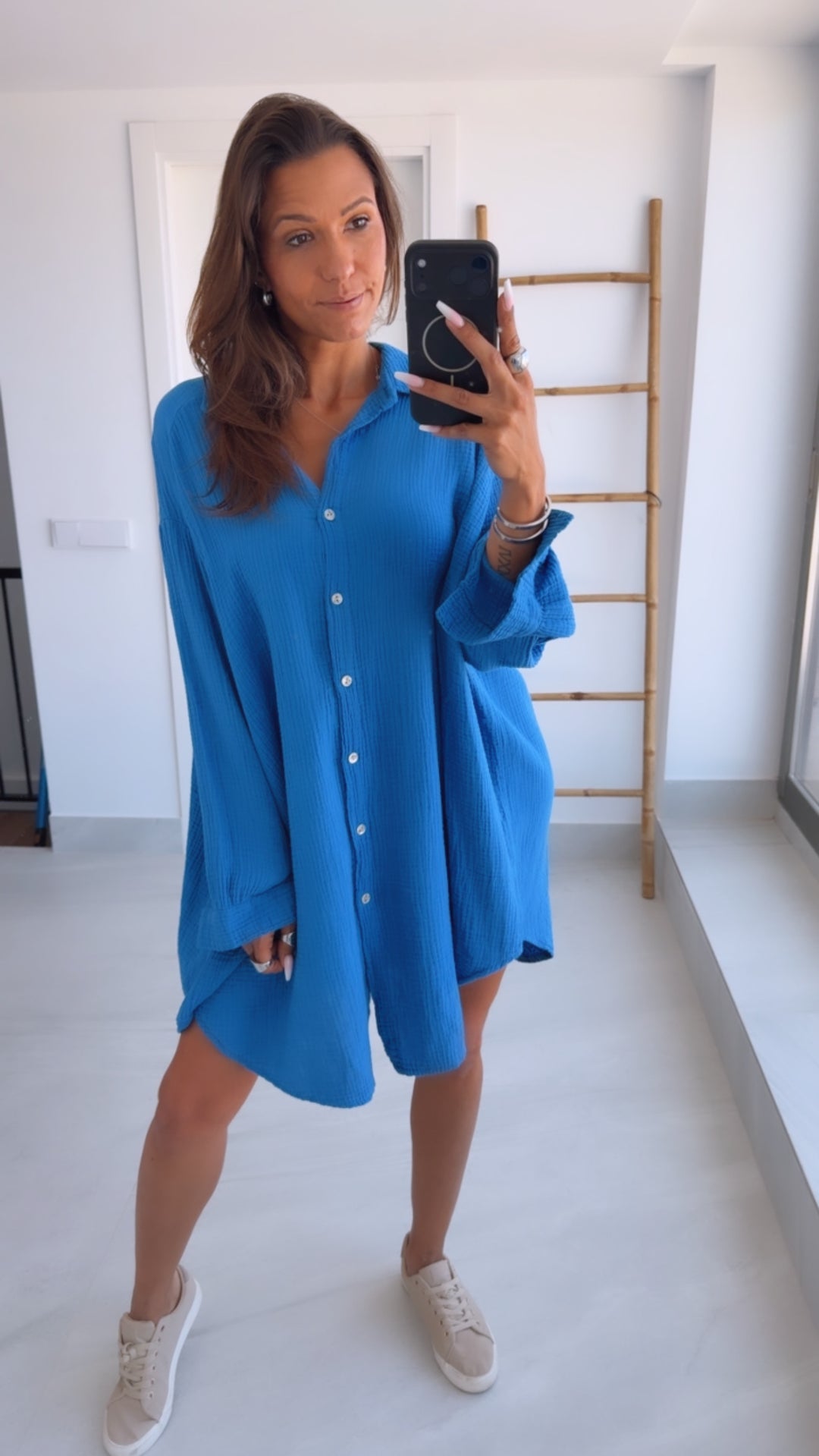 LANGE Oversize Musselin Bluse / royal blau Art. 4345