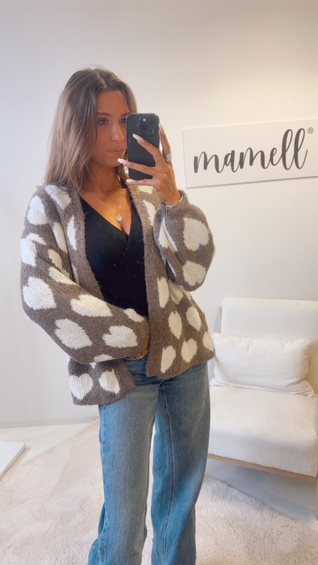 HERZEN offener Cardigan / braun meliert - wollweiss Art. 12564