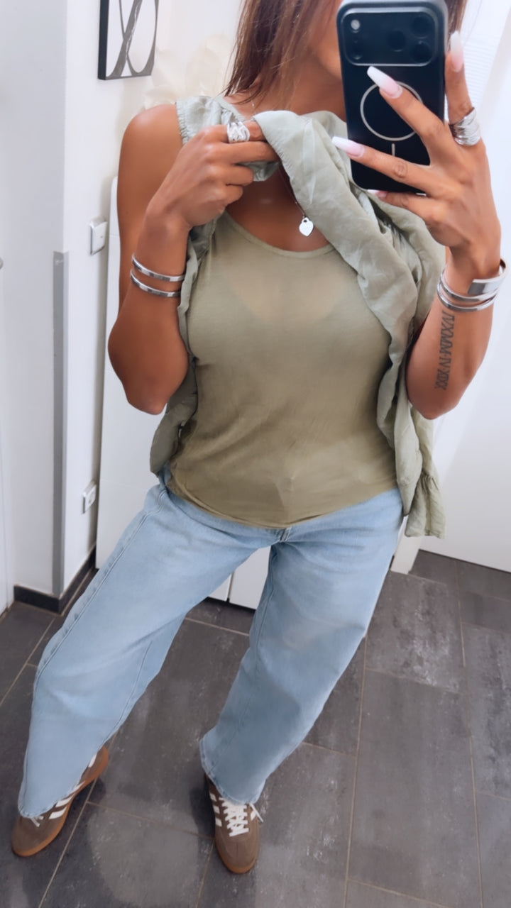 ultra dünnes, weites Oberteil mit Untershirt / soft khaki Art. 15279