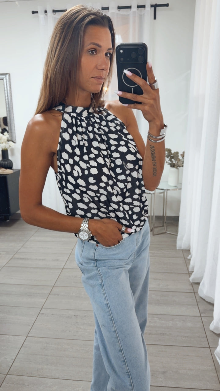 ETHNO LEO Look ärmelloses Top / schwarz - weiss Art. 15346