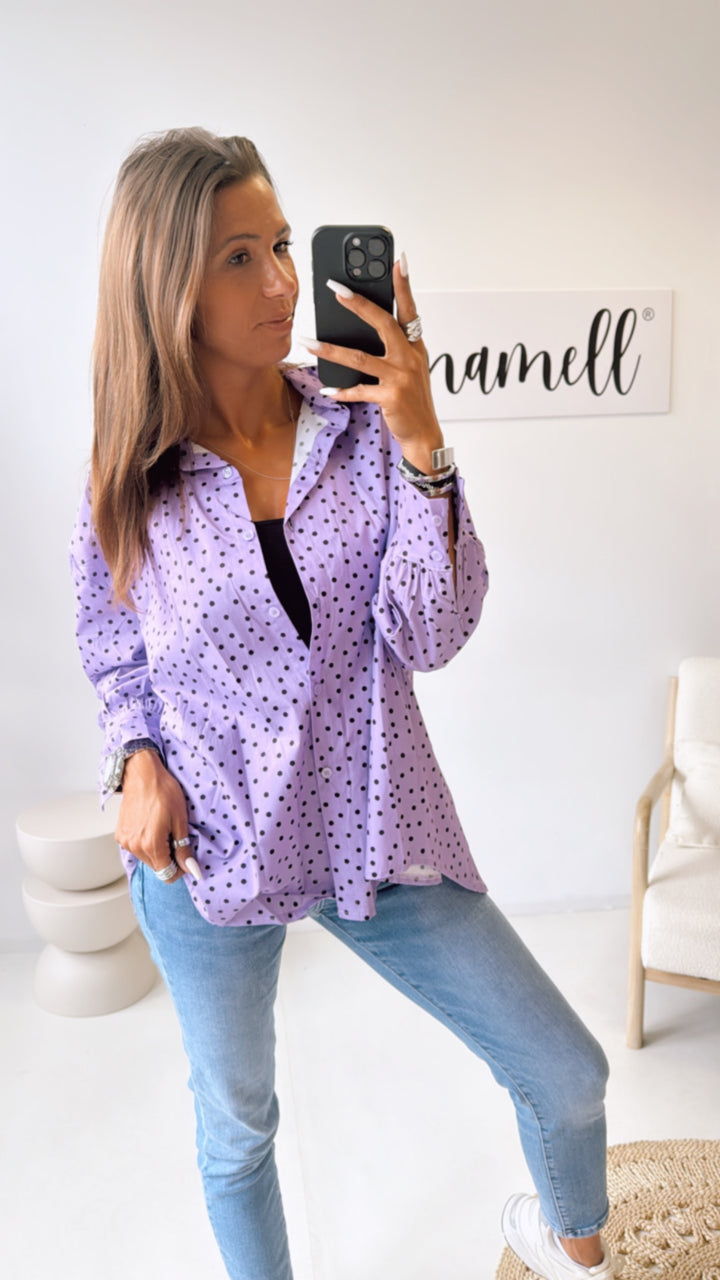 Bluse mit Punkten / lila - schwarz Art. 10534