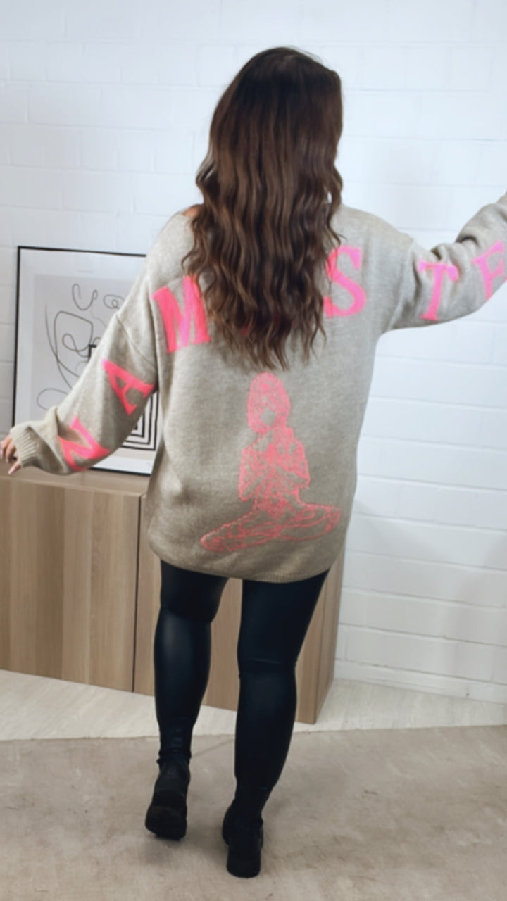 Strick Pullover "Namaste" / beige - pink Art. 12586