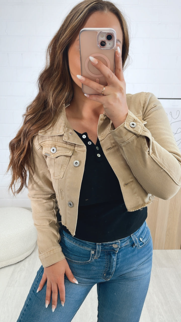 Crop Jeansjacke mit used - Elementen / sand Art. 9522