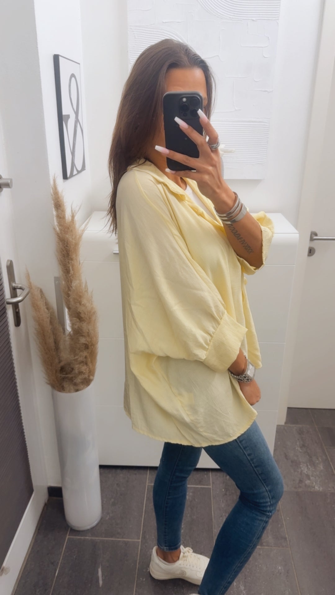 ultra weite Bluse mit kurzen Armen / soft gelb Art. 14311