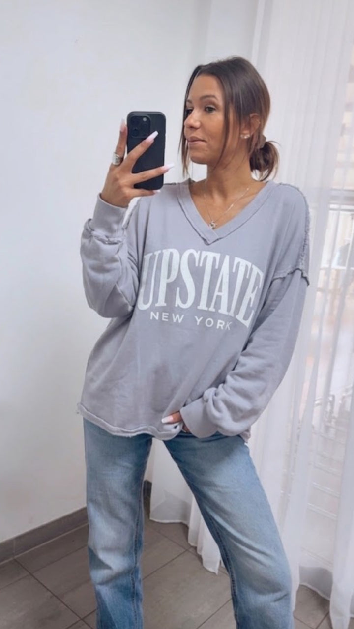Sweater " UPSTATE " mit used Akzenten / hell grau Art. 15863