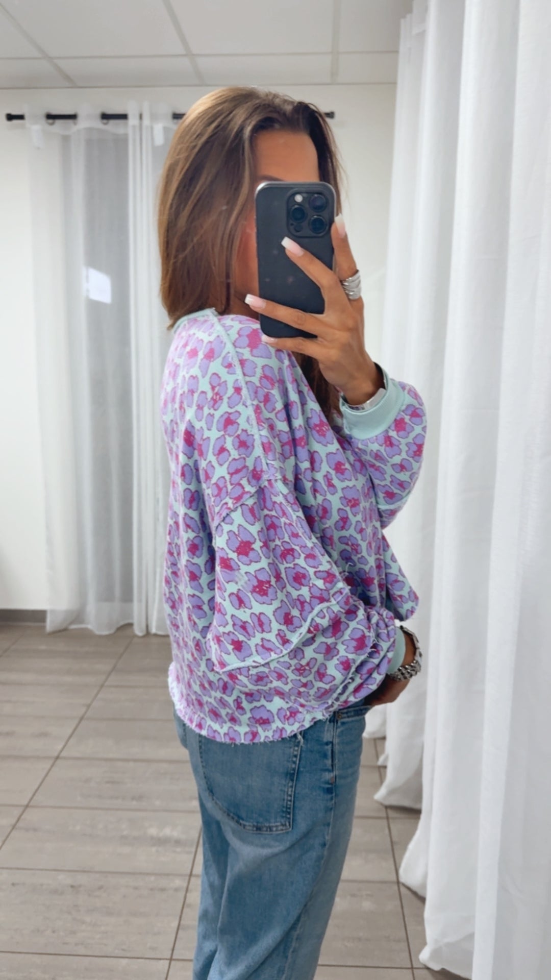 Sweater großes Leo Muster , used Bund / aqua-flieder-magenta Art. 14888