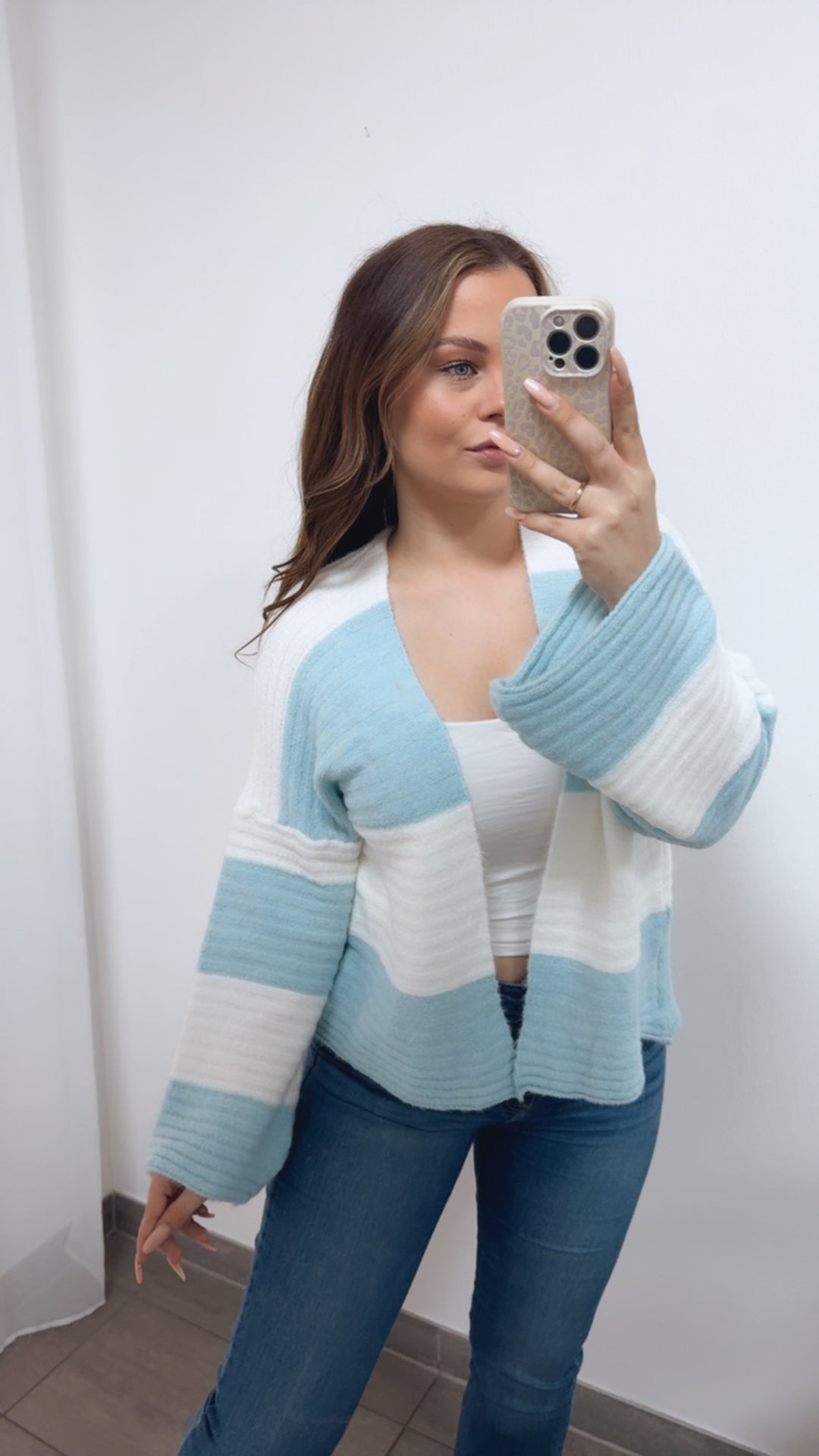 STREIFEN weiter, offener Cardigan / weiss - hell blau Art. 14685