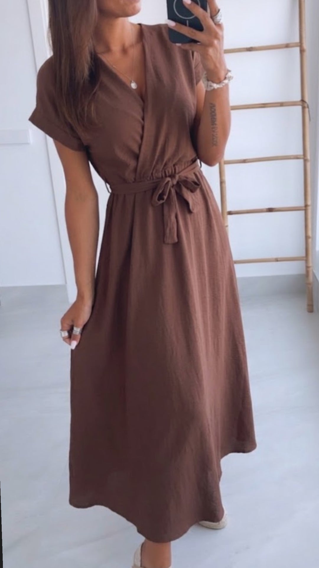 Maxi Kleid zum Binden, Wickeloptik / braun Art. 15376