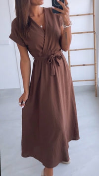 Maxi Kleid zum Binden, Wickeloptik / braun Art. 15376