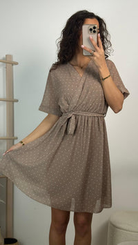 PUNKTE CHIFFON Kleid mit kurzen Ärmeln / taupe Art.16093