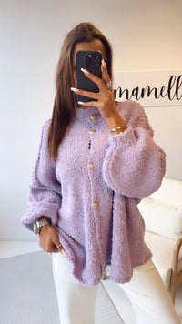 LANGER Teddy Cardigan mit goldenen Knöpfen / flieder Art. 7955