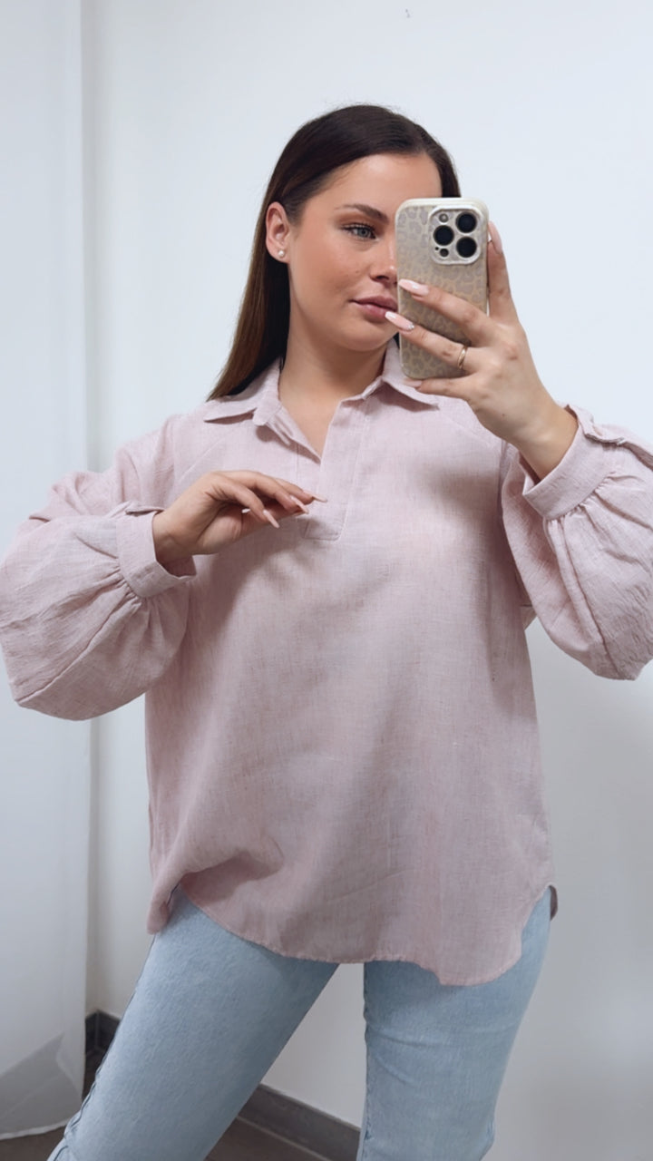 Oversize Blusen Oberteil mit Kragen / rosa Art. 14255