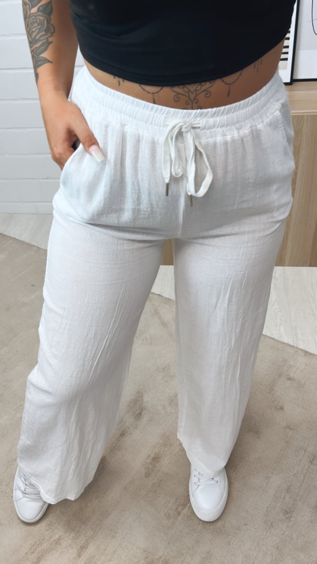 Baumwoll Hose in Leinen Optik / weiss Art. 10639