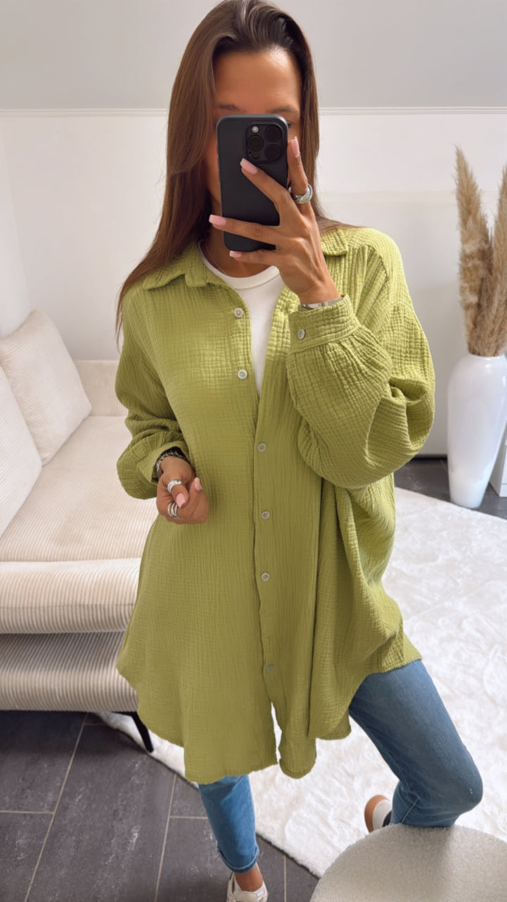 LANGE Oversize Musselin Bluse / soft matcha Art. 9285