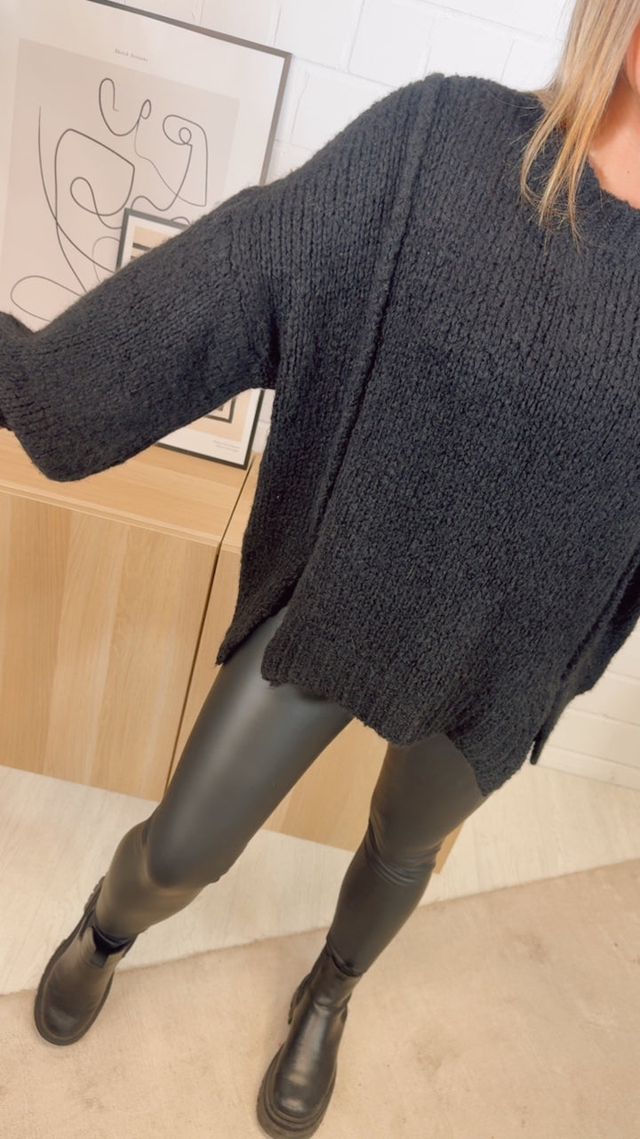 Strick Pullover, zweifacher Schlitz auf Vorderseite / schwarz Art. 12509