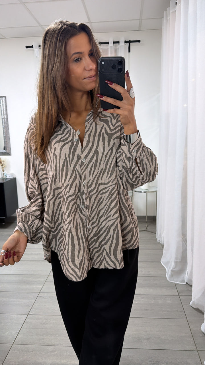 ZEBRA KURZE Oversize Musselin Bluse / beige - taupe Art. 16463