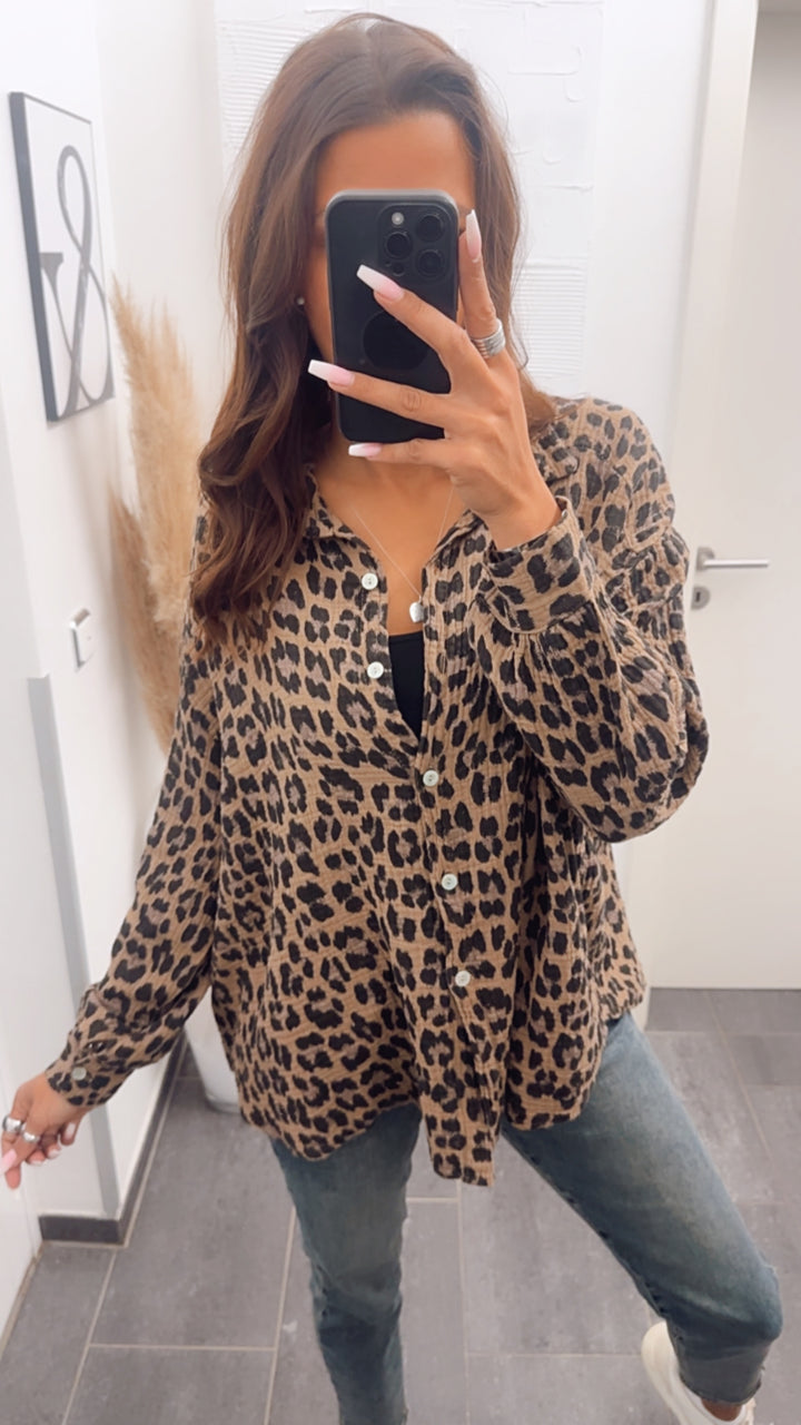 KURZE Oversize Musselin Bluse / leo camel Art. 7781