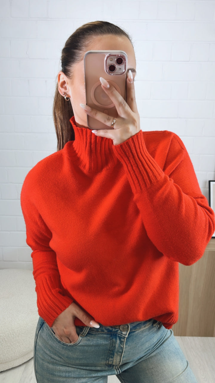Stehkragen Pullover, gerippter Kragen und Bund / rot Art. 9799