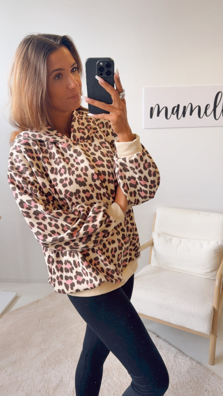 LEO Hoodie mit Kapuze / Vanille - pink - braun Art. 12468
