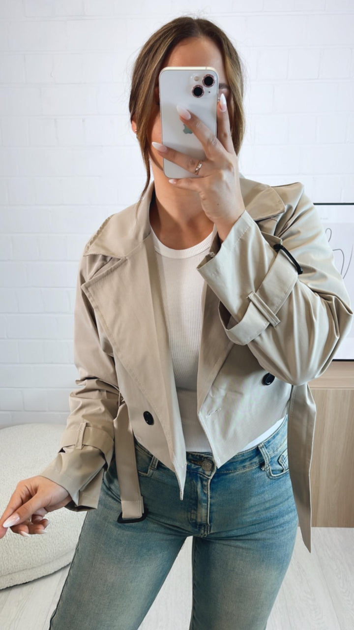 kurze Trenchcoat Jacke / beige - grau Art. 9720