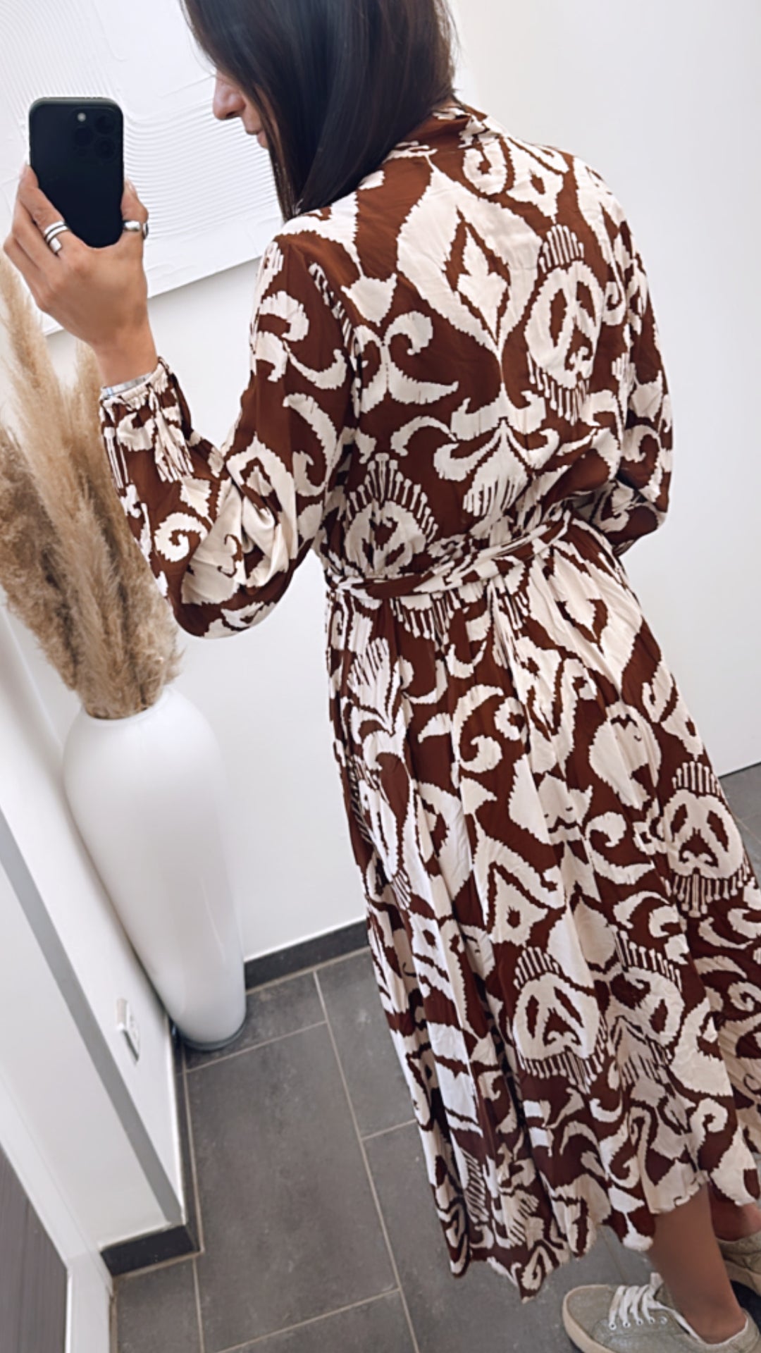 längeres Kleid / braun - creme weiss Art. 5967