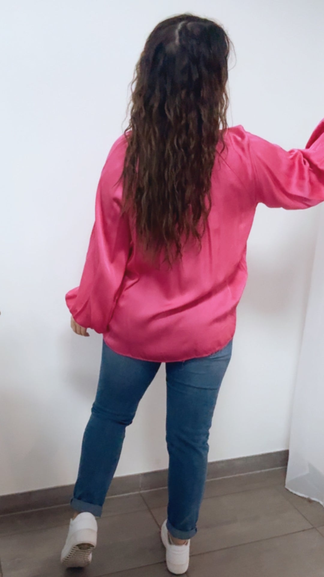 Viskose - Seiden Mix Bluse, Volant Ausschnitt / pink Art. 14071