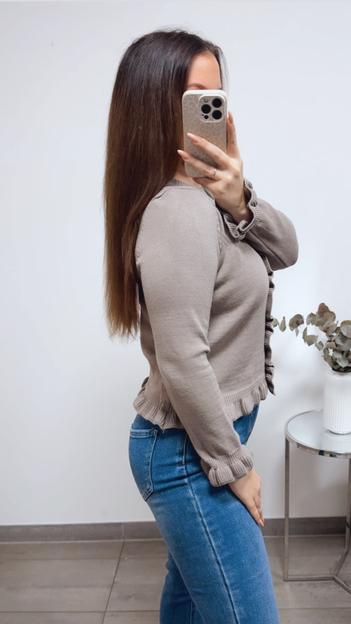 VOLANT leichter Strick Cardigan, goldene Knöpfe / taupe Art. 13812