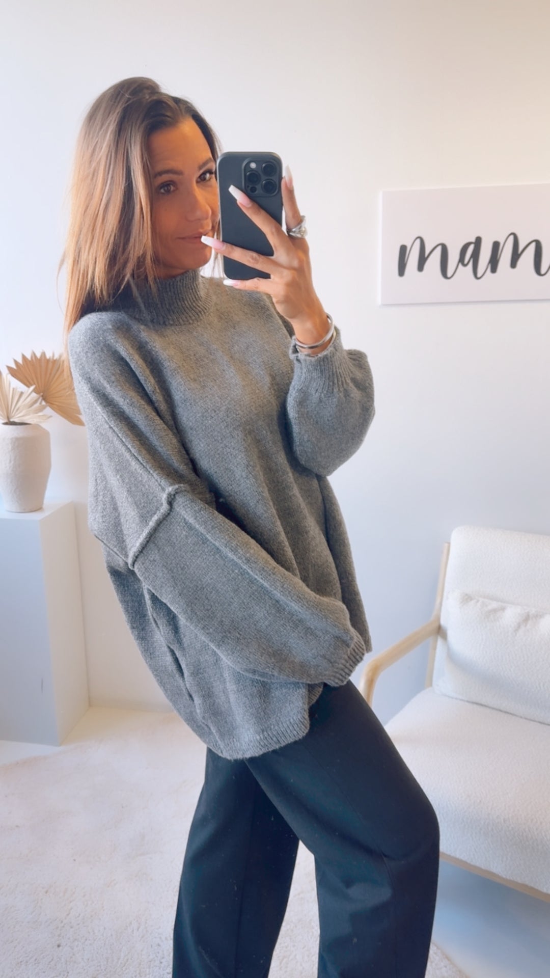 wollfreier Oversize Pullover / dunkel grau Art. 12896