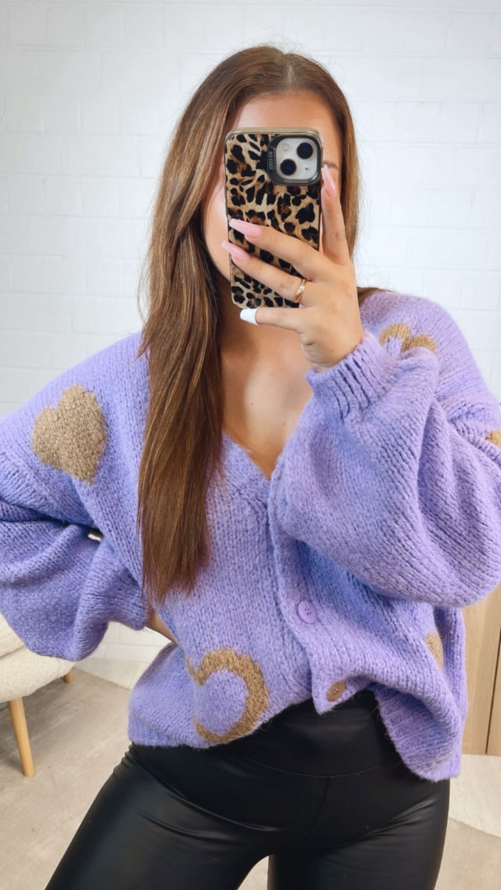HERZEN Cardigan mit bunten Knöpfen / lila - taupe Art. 12534