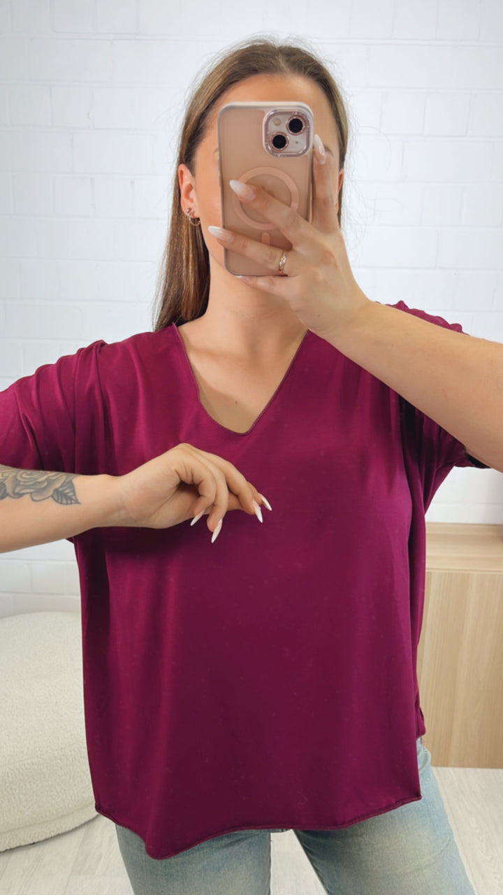T-shirt Oberteil mit V-Ausschnitt / aubergine Art. 9794