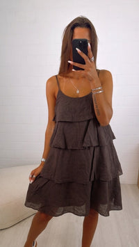 luftiges Volant Kleid / braun Art. 16017