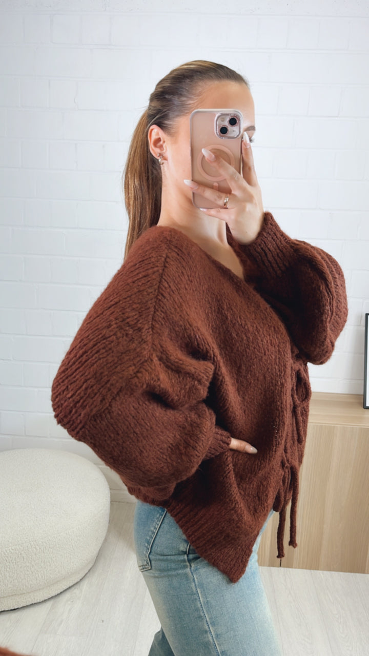 Strick Cardigan zum schnüren / dunkel braun Art. 9430