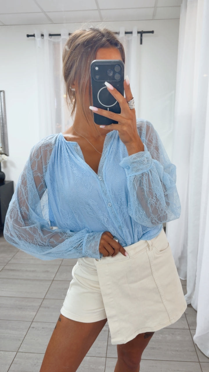 Spitzen Bluse " soft Romance " / hell blau Art. 15524