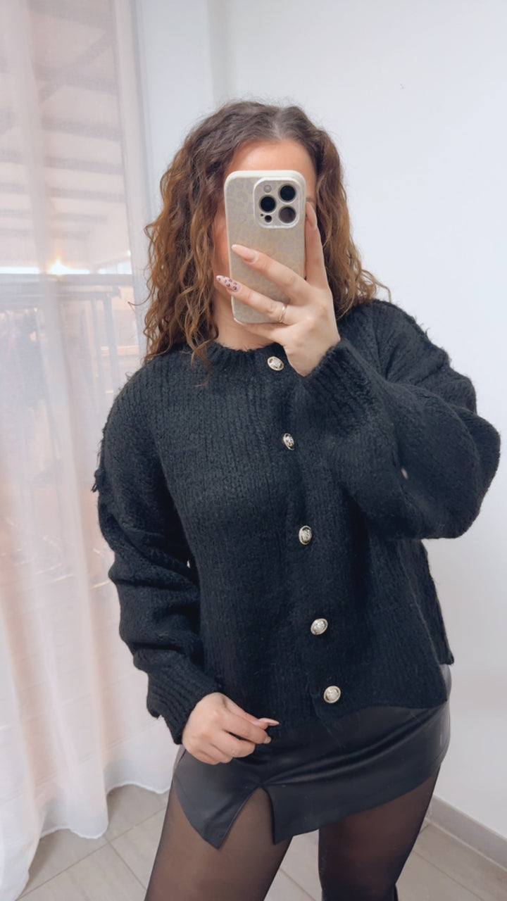 CHERRY Kuschel Cardigan mit goldenen Knöpfen / schwarz Art. 14054