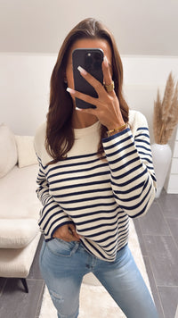 leichter Pullover mit dünnen Streifen / creme - dunkel blau Art. 8651