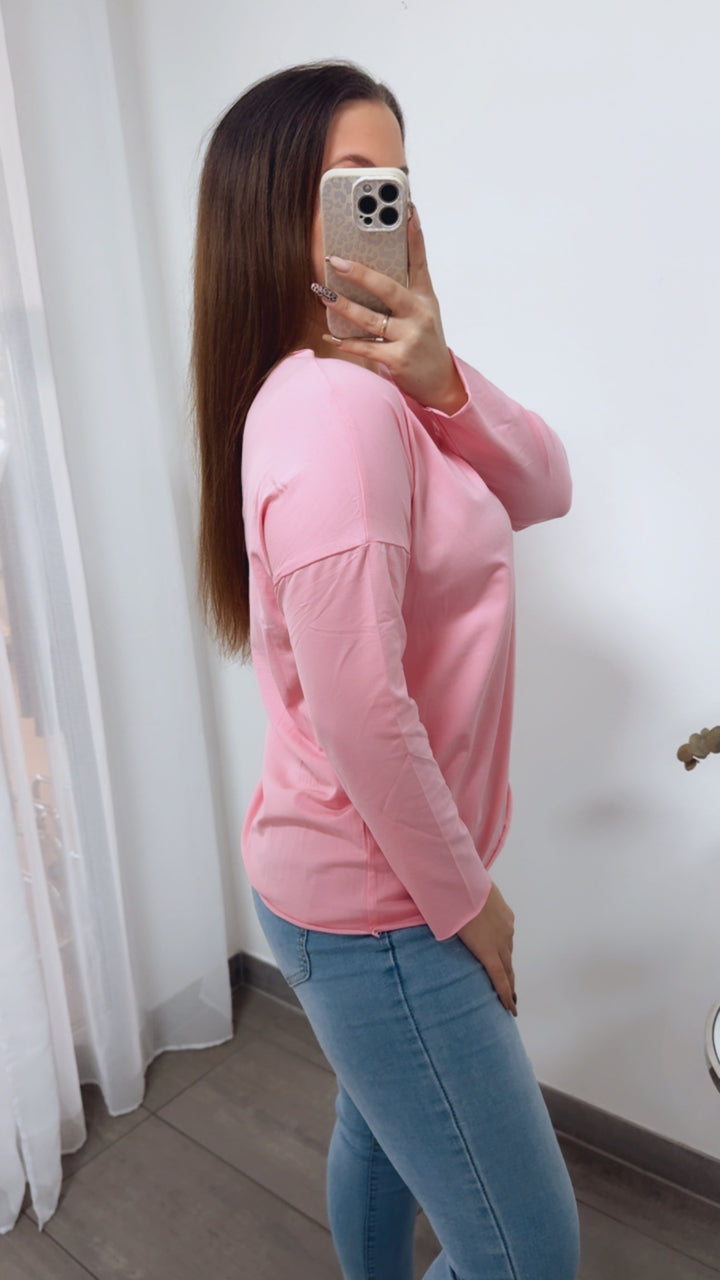Baumwoll Basic Langarm Oberteil / soft pink Art. 14244