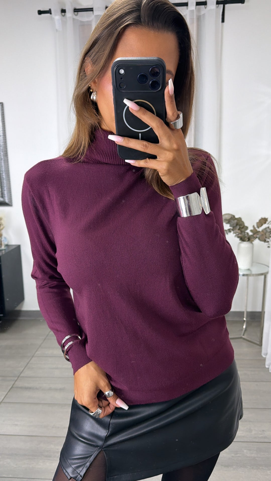 Rollkragen Feinstrick Pullover / burgundy Art.16289