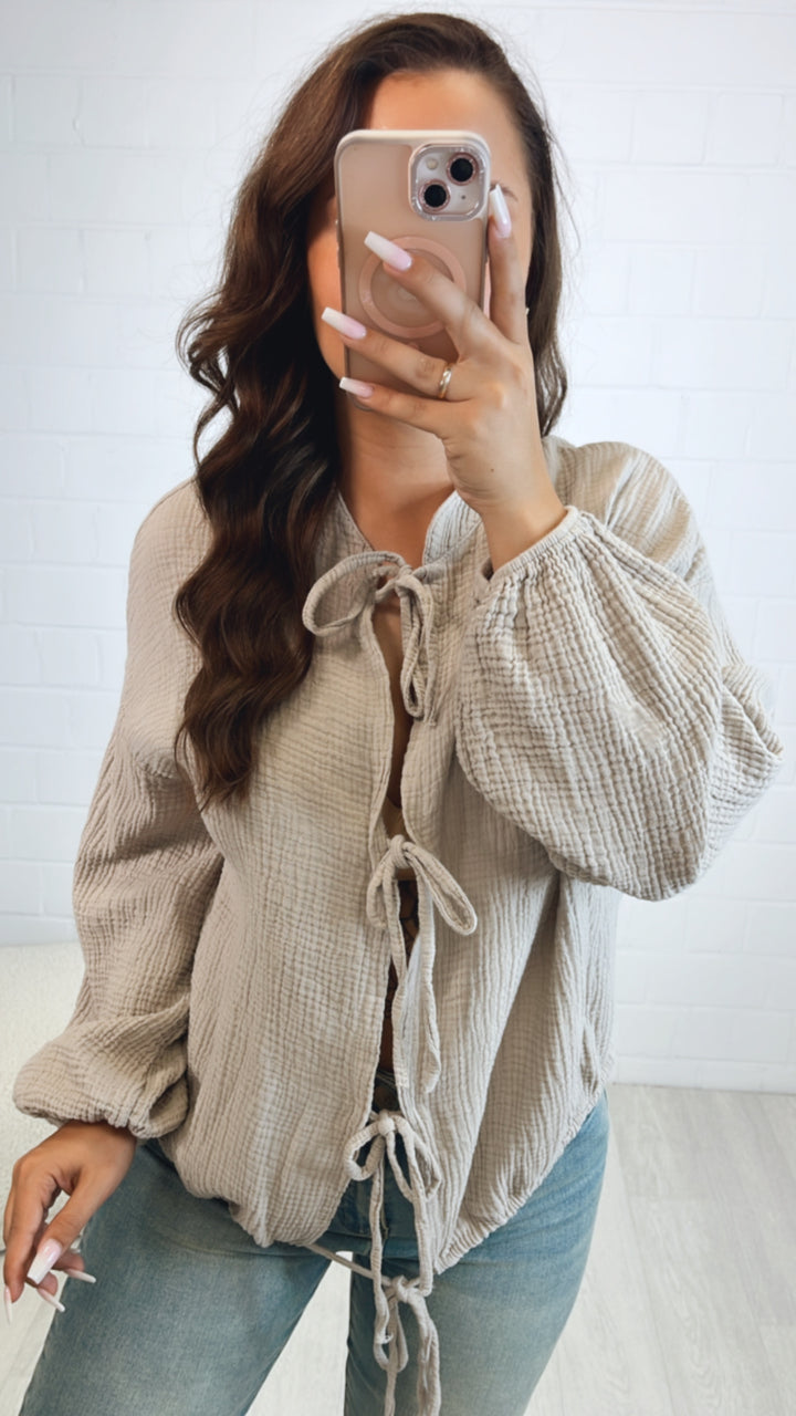 Musselin Bluse zum schnüren / beige Art. 10595