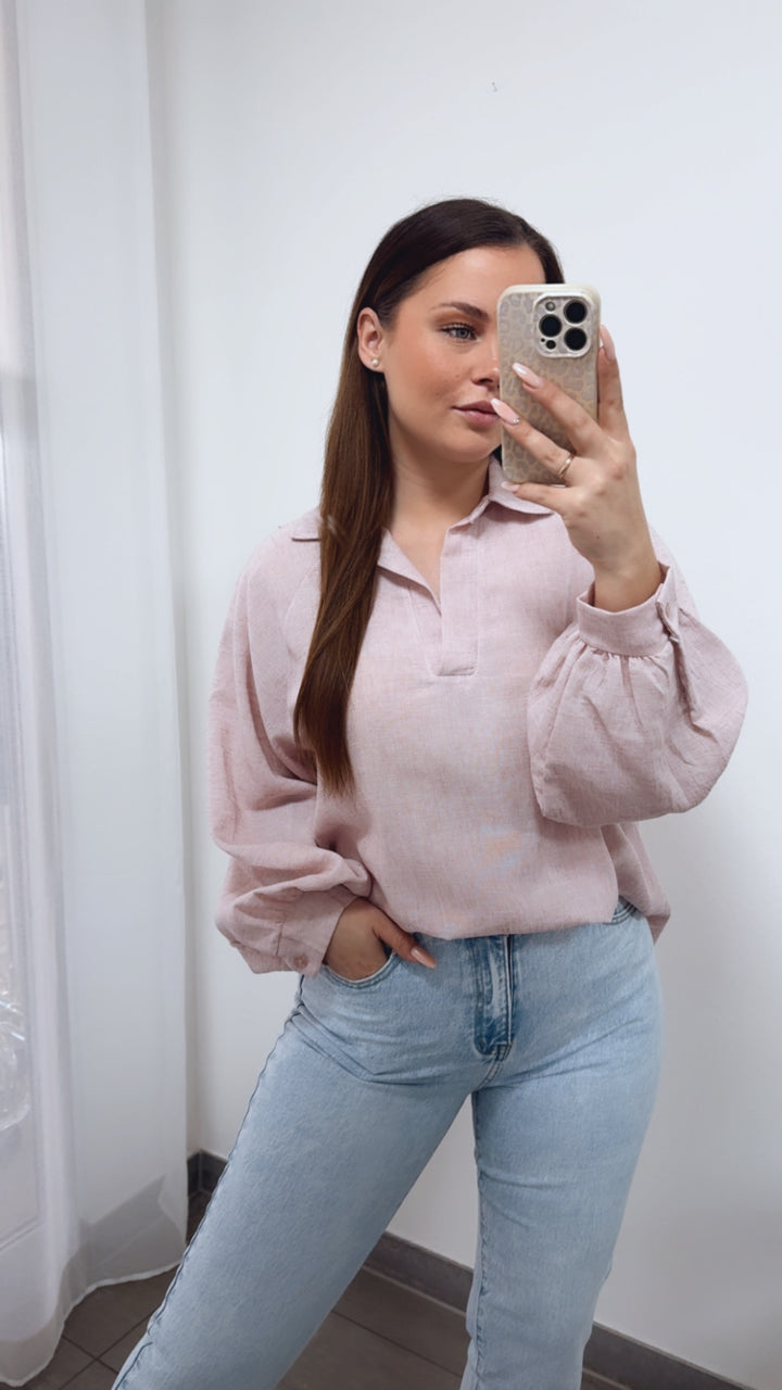 Oversize Blusen Oberteil mit Kragen / rosa Art. 14255