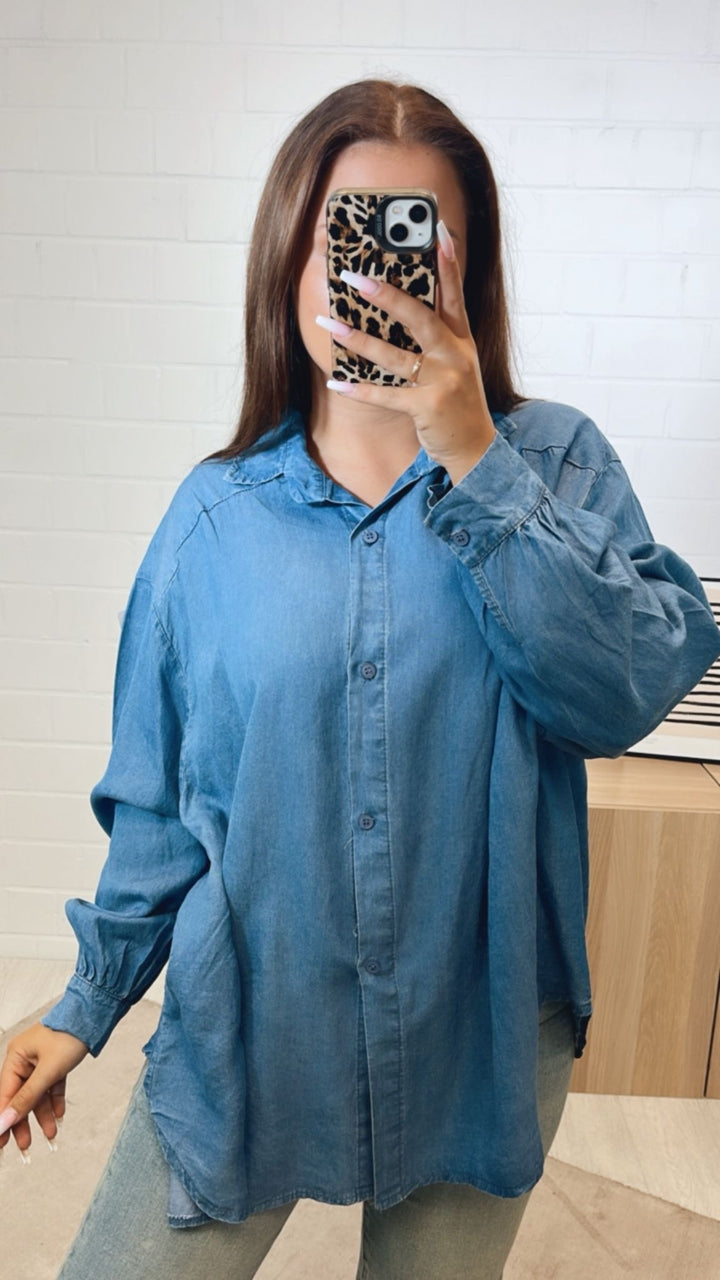 Oversize Bluse in Denim Optik DUNKEL Art.12297